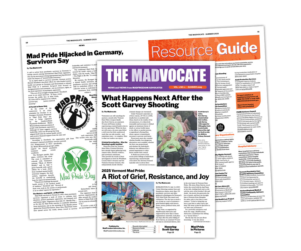mocukup of the inaugural issue of the madvocate